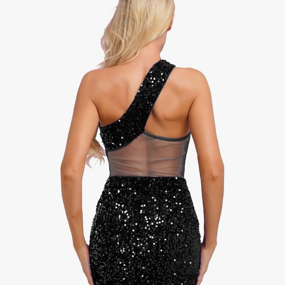 Freebily Women's Sequin Glitter Mesh Patchwork Dress One Shoulder Bandage <283> - Picture 2 of 6